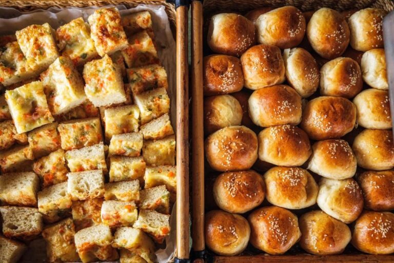 Panini e cubetti di pane tostato appena sfornati